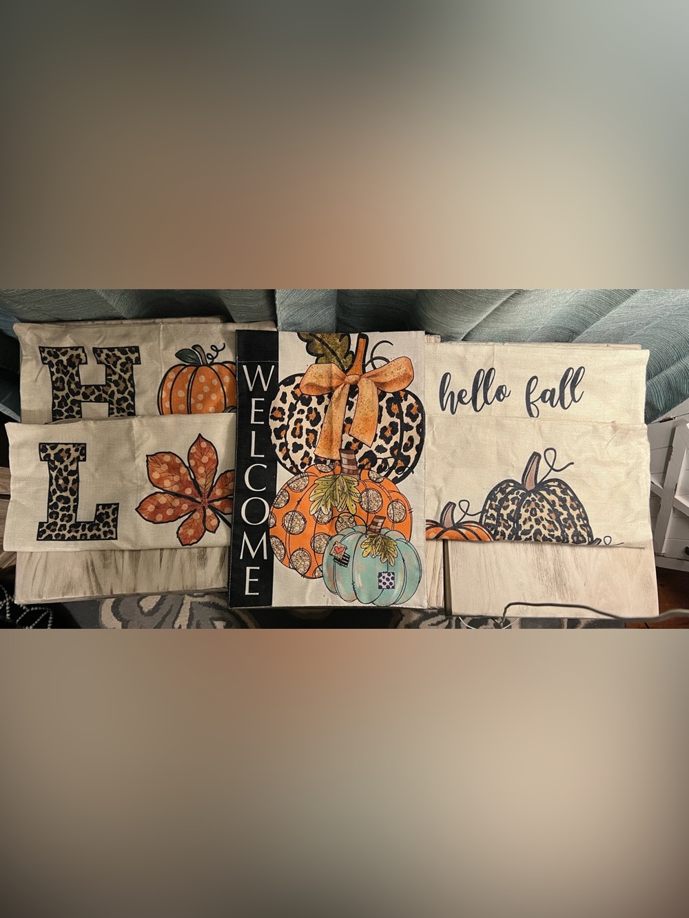 Fall Pillow Cover Bundle Outdoor Flag Autumn Pumpkin Decor Set of 5